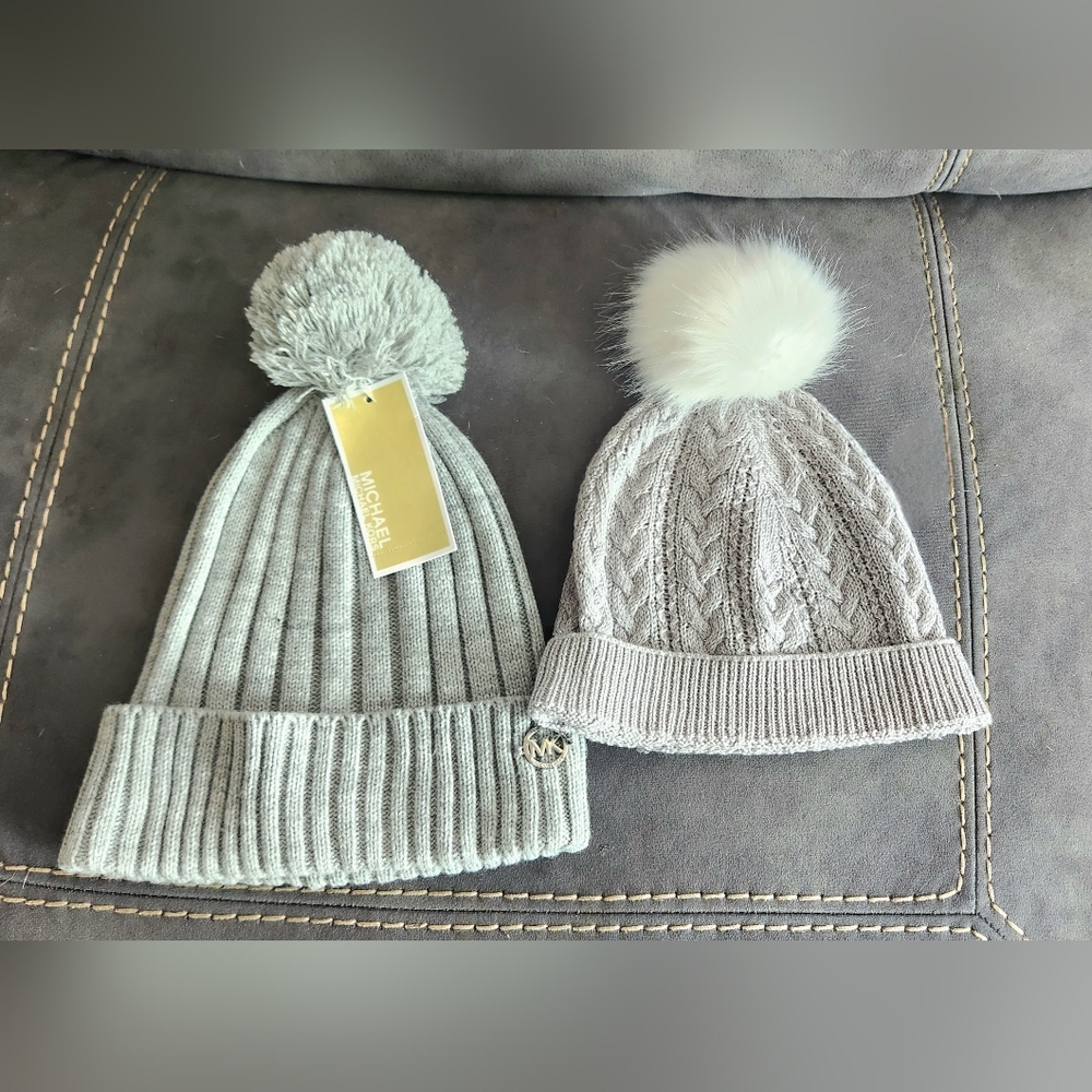 Michael Kors Gray Pom-Pom Knit Hat